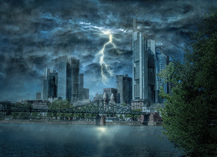 lightning between high-rise buildings