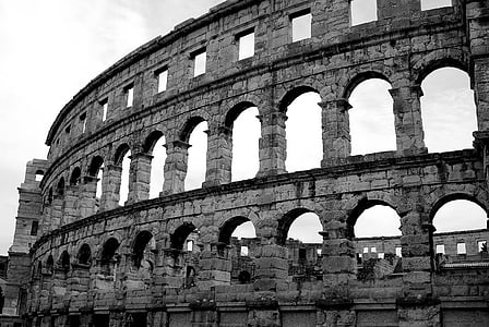 grayscale photo of the Colosseum