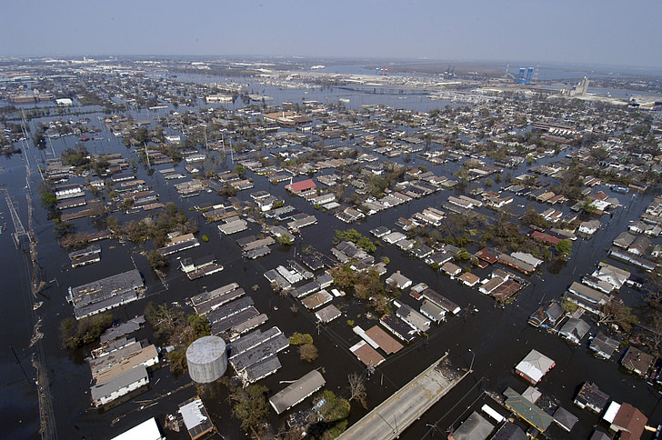 aerial photography of flooded houses