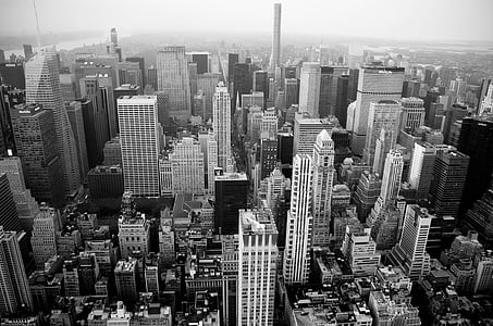 gray scale top view of New York City