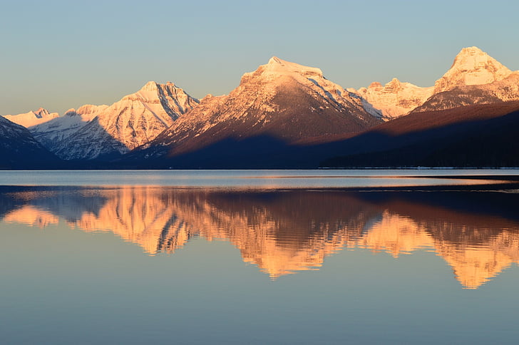 reflection photography of mountain range