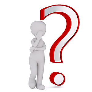 person standing next to question mark logo illustration