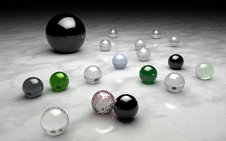 black, green, and grey balls