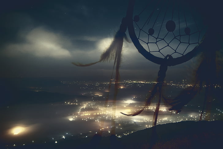 dream catcher with city lights background