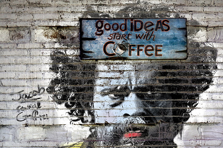 photo of Good Ideas Start with Coffee graffiti