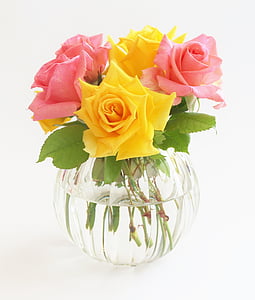 pink and yellow flowers decor