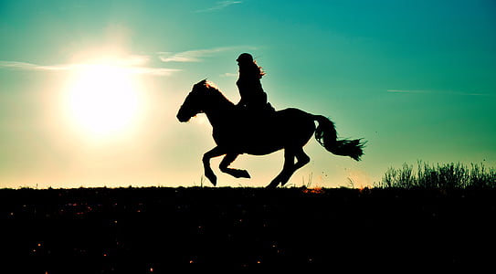 silhouette of woman riding horse