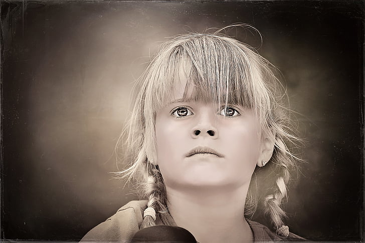 grayscale photo of girl with braided hair