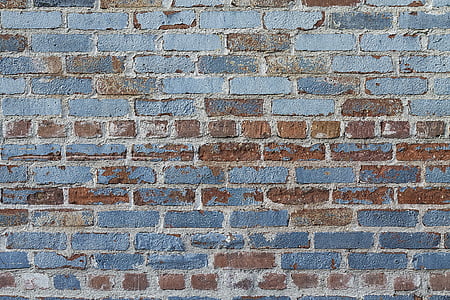 brown and blue cinder block wall