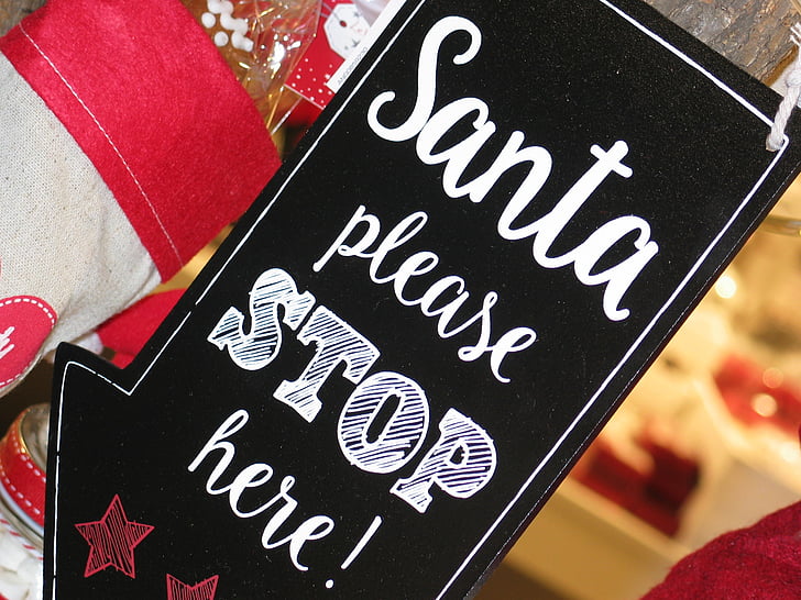 white and black santa please stop here-printed card