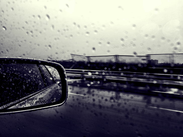 car, window, mirror, rain, drops, vehicle