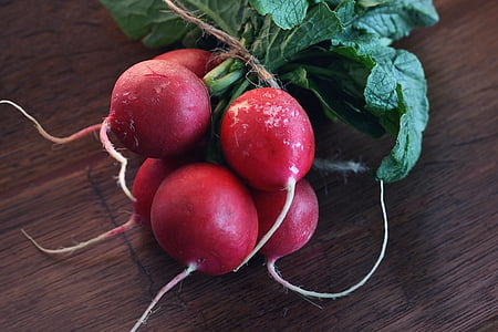 red radishes on table