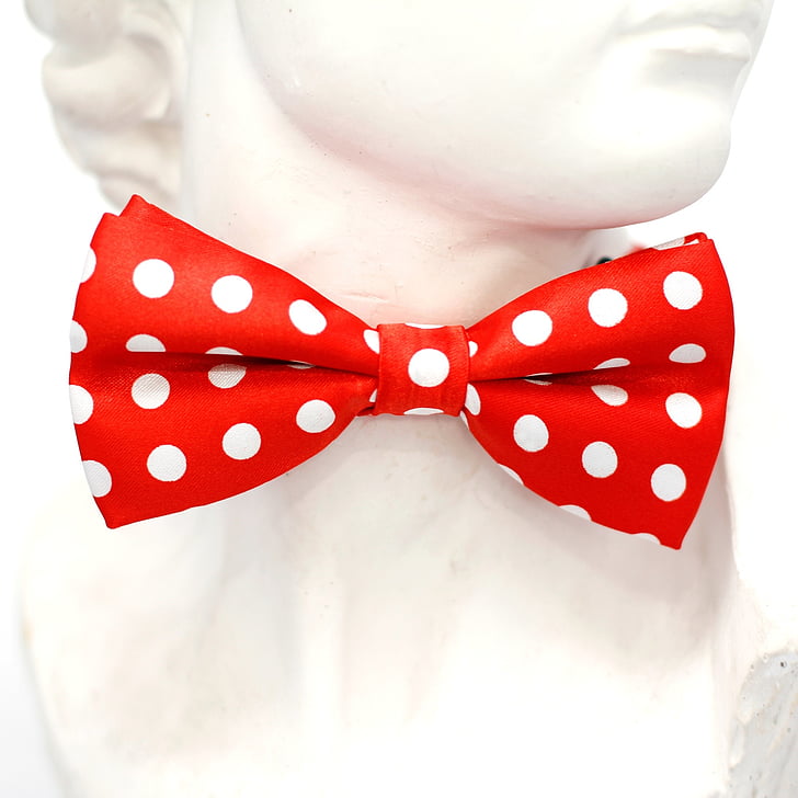 red and white polka-dot bow tie