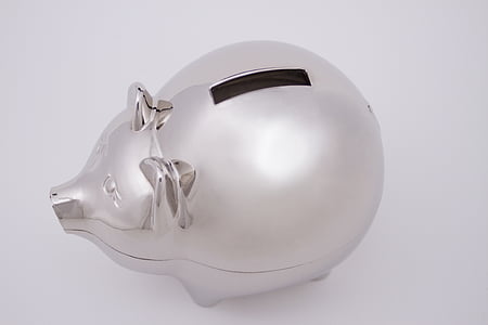 silver-colored piggy bank