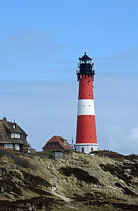 red and white lighthouse under blue sky