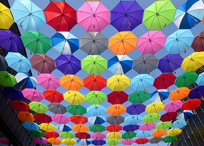low-angle photography of assorted-color umbrella lot
