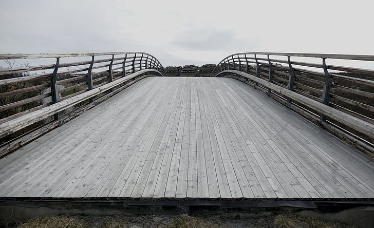 photography of gray wooden bridge