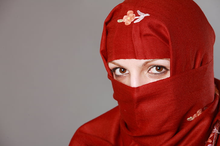 woman wearing red headscarf