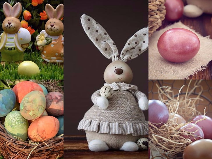 bunny figurine and egg collage