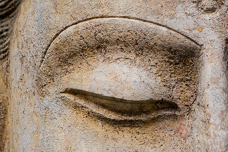 closeup photo of Gautama Buddha statuette eye