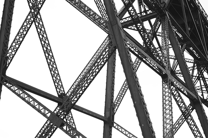 low-angle photo of gray metal structure