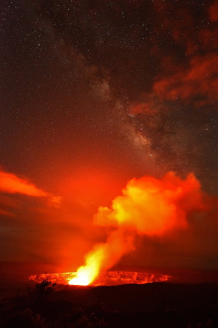 fire and smoke under starry sky during night time