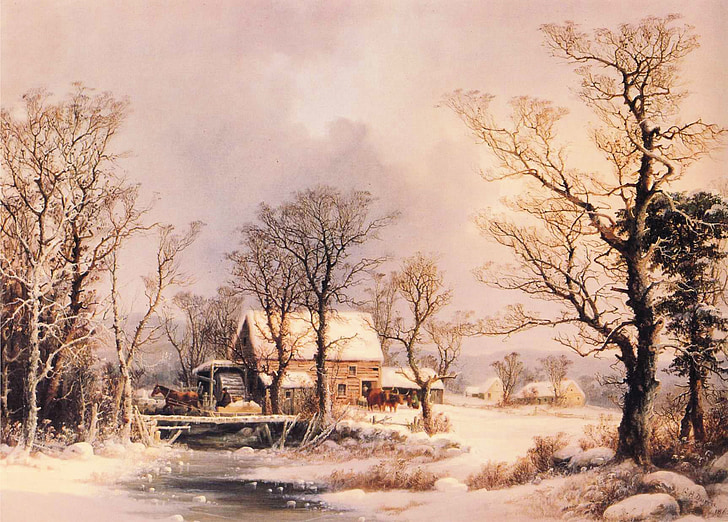 house during winter painting