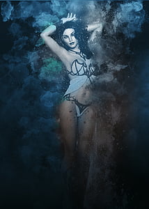 woman wearing white and black bikini poster