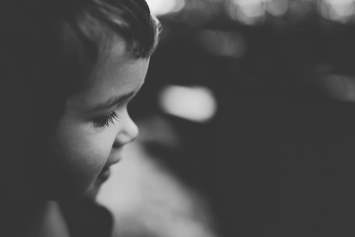 grayscale photo of toddler