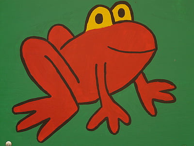 red frog drawing on green canvas