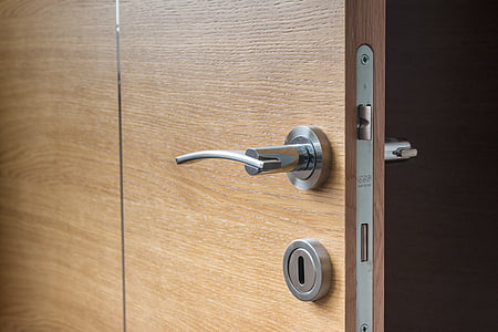 silver-colored door lever
