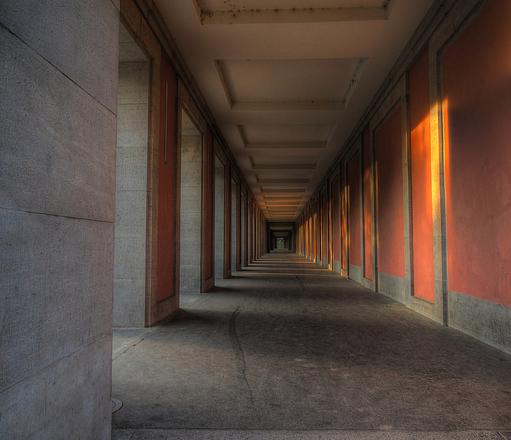 gray and orange concrete building interior