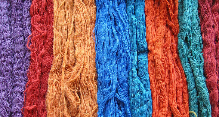 red, orange, and blue yarns