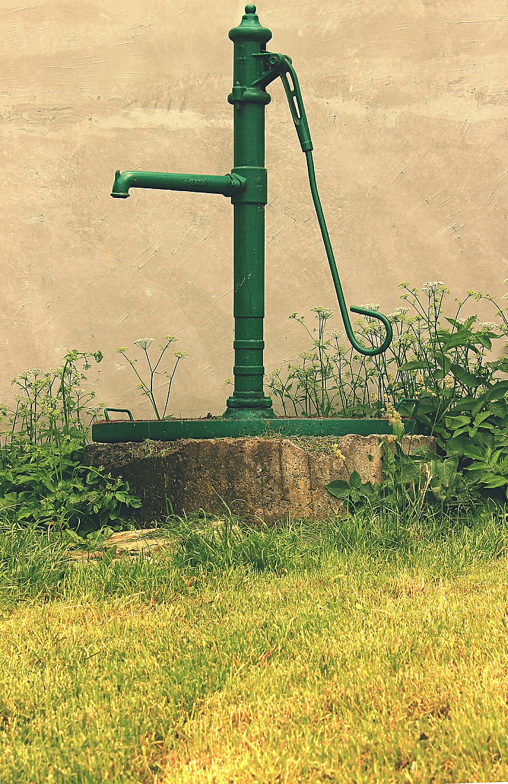 green deep water pump beside green plants