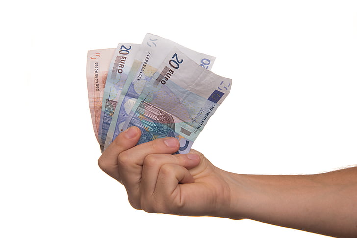 person holding 20 Euro banknote