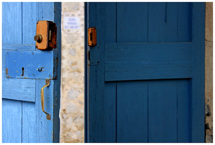 blue wooden door open