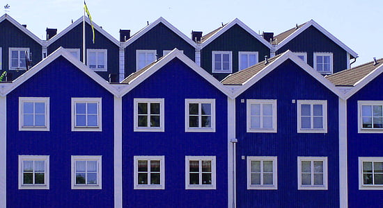 photography of blue and white painted villages