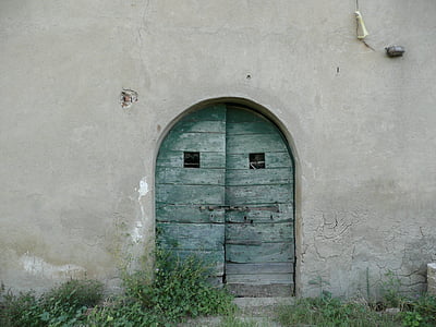 gray wooden door closed