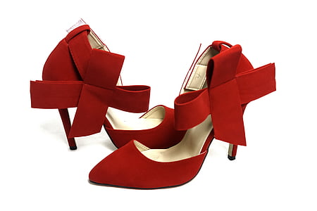 pair of red leather stiletto sandals