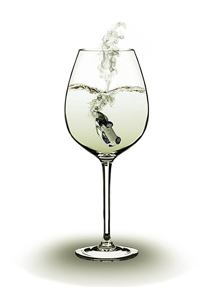 clear wine glass with car inside illustration