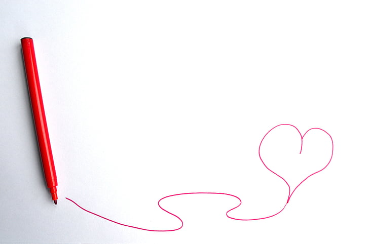 red heart line art using red pen