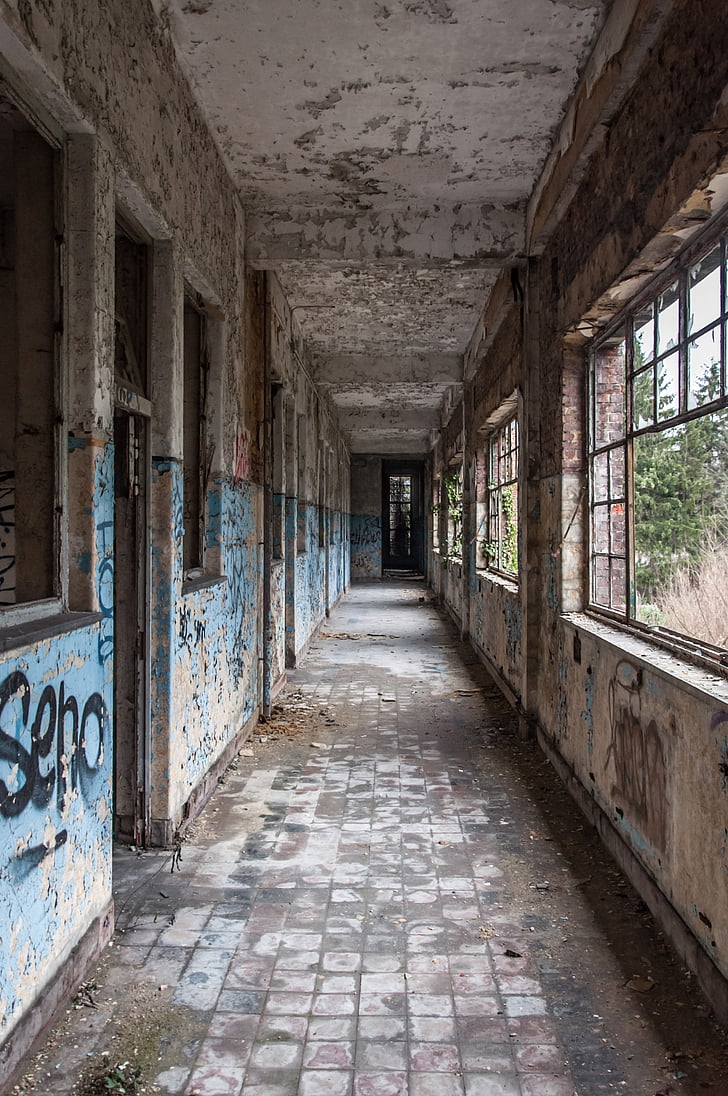 empty hallway of abandoned building