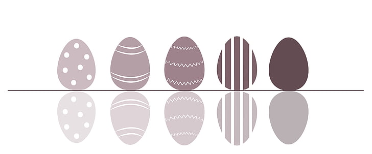 five assorted-color-and-pattern eggs illustration
