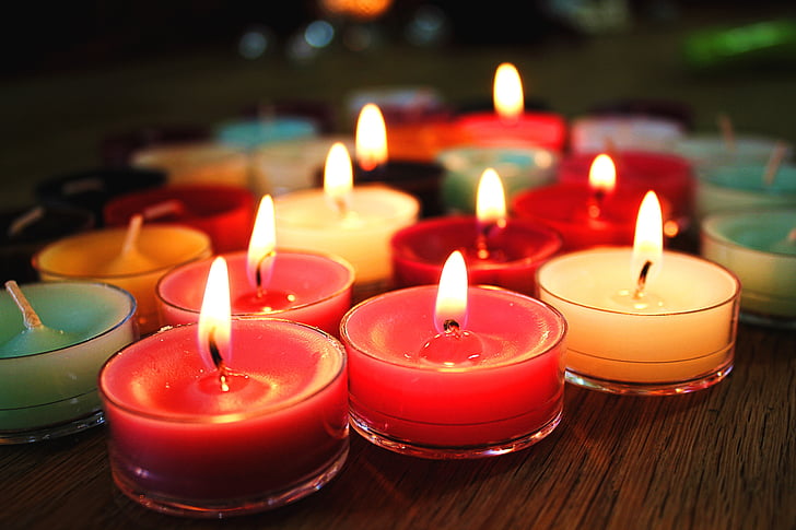 assorted-color lighted tealight candles