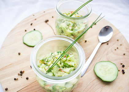 cucumber cuts on glass bowl