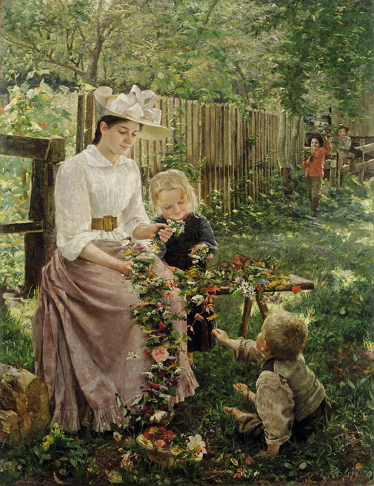 woman near girl and boy painting