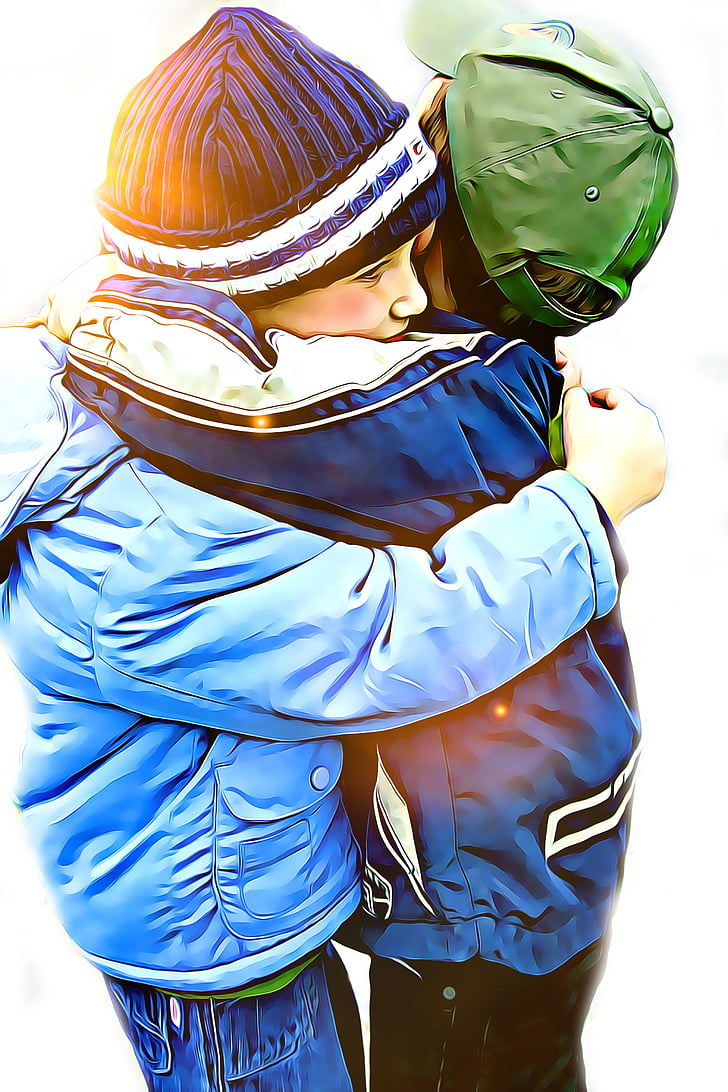 two boy's hugging each other