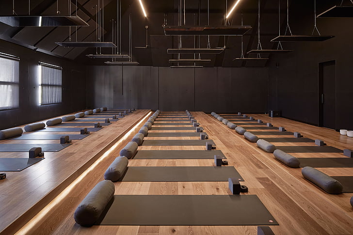 yoga mats on parquet flooring