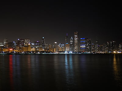 city lights across body of water during night time