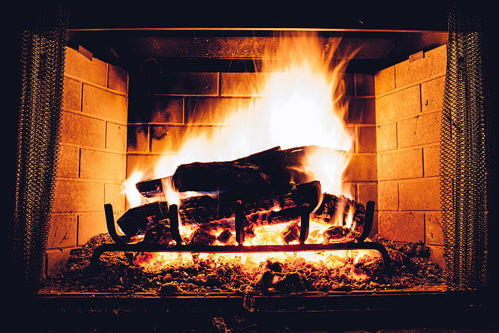 wood burning on fireplace